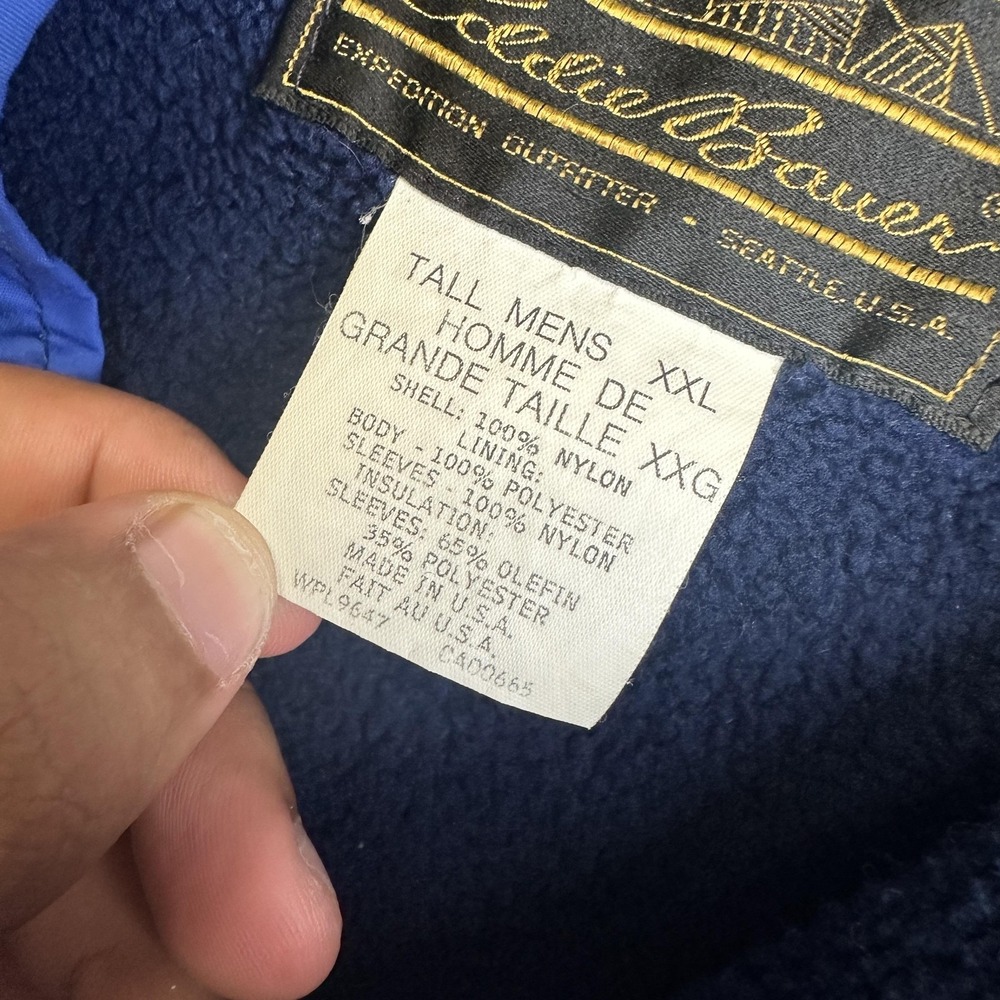 Vintage Eddie Bauer Jacket Mens 2XLT Blue Fleece Lined Bomber Made USA - Picture 4 of 11